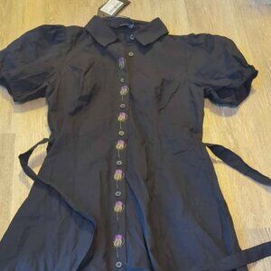 Disturbia despair cotton floral embroidered button up midaxi dress size 6 new